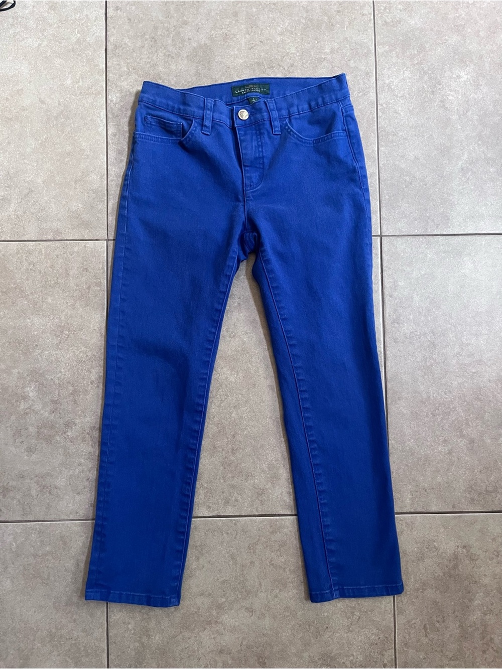 LRL Ralph Lauren Slimming Fit Classic Straight Cropped Pants faded Royal Blue 4